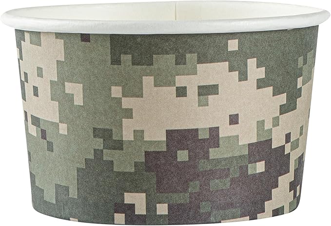Restaurantware Coppetta 5 Ounce Dessert Cups, 200 Disposable Ice Cream Cups - Lids Sold Separately, Sturdy, Camouflage Paper FroYo Bowls, For Hot And Cold Foods, Perfect For Gelato Or Mousse