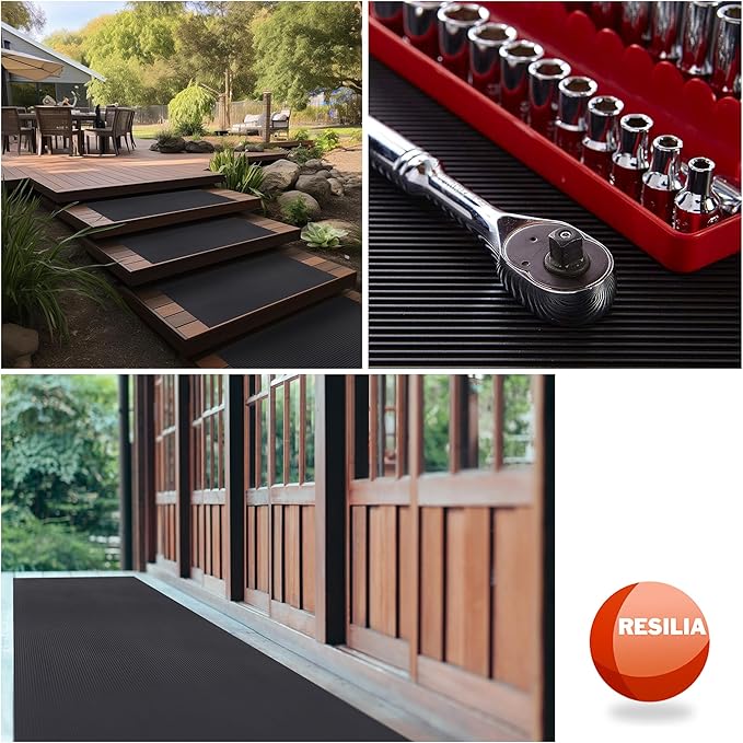 RESILIA Black V-Groove Utility Runner - Waterproof Vinyl Floor/Surface Protector, Heavy Duty Mats, Indoor Hardwood, Hard Floors, Garage, Hallway, Entryway, Kitchen, & Outdoor, 36” x 25’, Made in USA