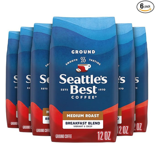 Seattle’s Best Coffee, Medium Roast Ground Coffee, Breakfast Blend, 100% Arabica, 6 Bags (12 oz Each)