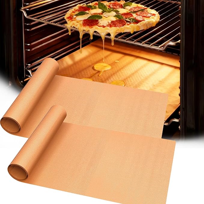 UBeesize 2 Pack XL Thickened Copper Oven Liners for Bottom of Oven, Reusable 17x25 Inch Heavy Duty Non Stick Teflon Oven Mats BPA & PFOA Free, Fit Electric Gas Toaster Convection Ovens Grills