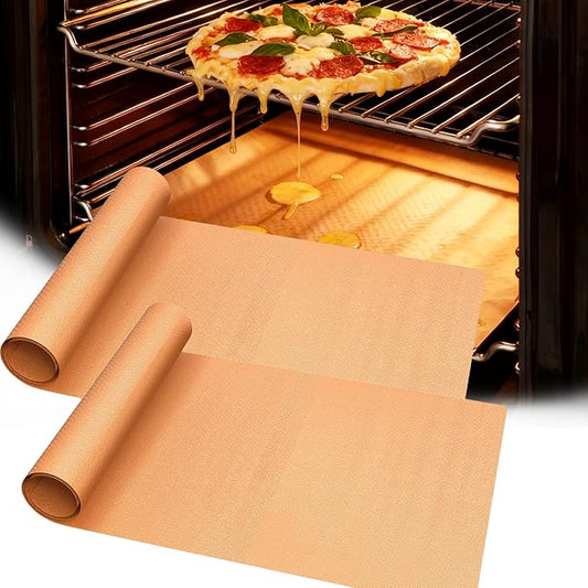 UBeesize 2 Pack XL Thickened Copper Oven Liners for Bottom of Oven, Reusable 17x25 Inch Heavy Duty Non Stick Teflon Oven Mats BPA & PFOA Free, Fit Electric Gas Toaster Convection Ovens Grills