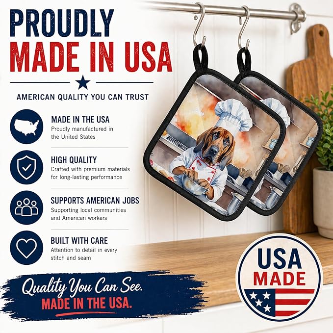 Caroline's Treasures Bloodhound The Chef Pair of Pot Holders Kitchen Heat Resistant Pot Holders Sets Oven Hot Pads for Cooking Baking BBQ, 7 1/2 x 7 1/2