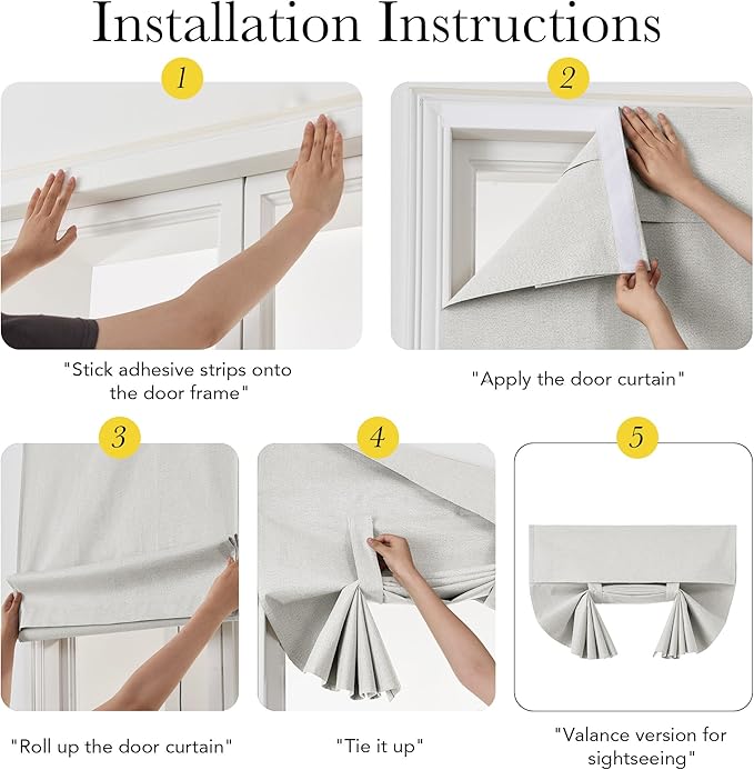 NICETOWN 100% Blackout Linen Door Curtains for Small Window, Privacy French Door Blinds 40 Inches Long for Kitchen Living Room, Room Darkening Tie Up Shade, 1 Panel, 26W x 40" L, Greyish White