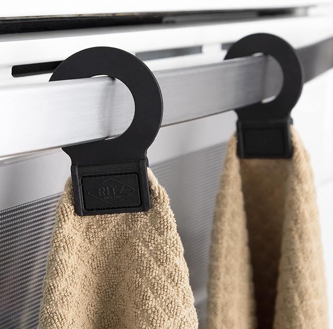 Ritz Premium Hook and Hang Towel, (2-Pack), 18" x 28", Long-Lasting Durable Rubber Hook, Highly Absorbent Super Soft Hand Cloths for Kitchen, Bathroom, Laundry Room, Biscotti