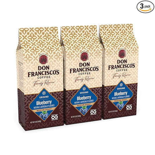 Don Francisco's Blueberry Ground Coffee, Medium Roast – 100% Arabica, Flavored Coffee, 3-Pack of 12 oz Bags