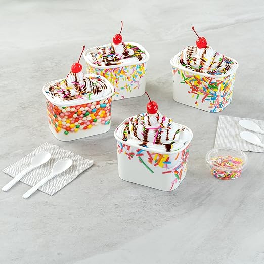 Coppetta 12 Ounce Dessert Cups, 50 Greaseproof Ice Cream Cups - Lids Sold Separately, For Hot And Cold Foods, White Paper Yogurt Bowls, Festive Sprinkle Design, Disposable, Sturdy- Restaurantware