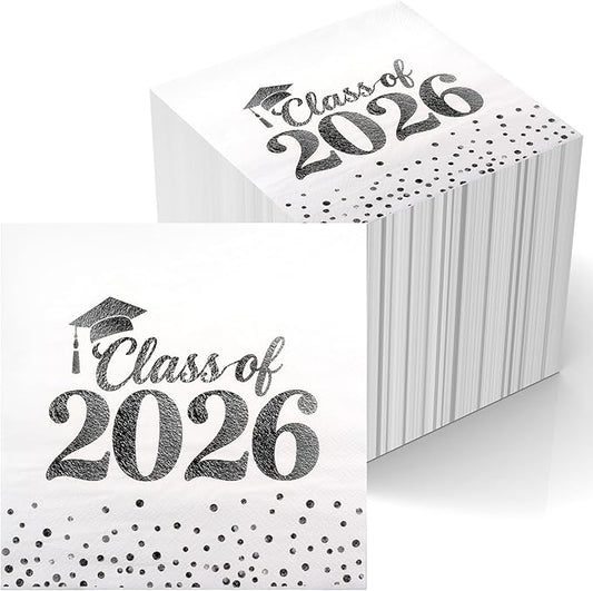 Graduation Napkins Class of 2026 Napkins Disposable Paper Napkins Congrats Grad Cocktail Napkins Graduation Decorations 2026 Black Napkins Hand Towels for College Graduation Party Decorations 100 Pcs