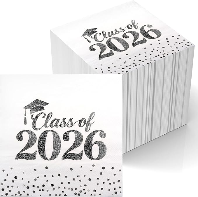 Graduation Napkins - Class of 2026 Napkins Disposable Paper Napkins Congrats Grad Cocktail Napkins Graduation Decorations 2026 Black Napkins Hand Towels for College Graduation Party Decorations 50 Pcs