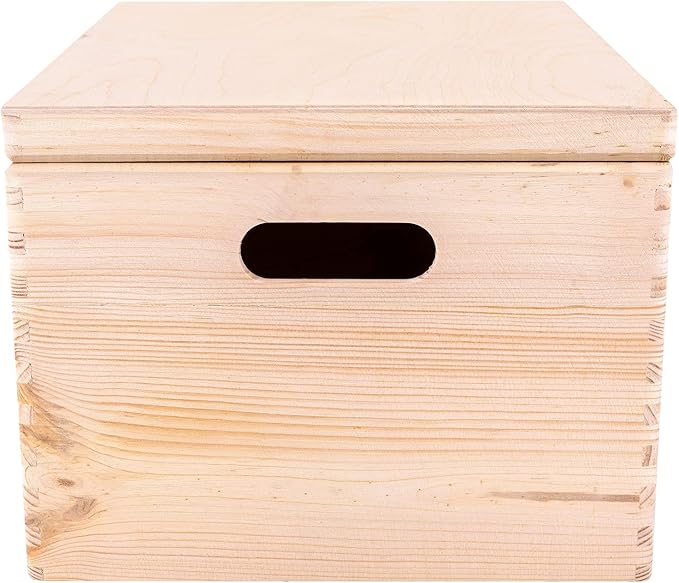 Creative Deco XXL Large Plain Wooden Box Storage with Hinged Lid | 15.8x11.8x9.44 inches (+-0.5) | Keepsake Unfinished with Handles | Unpainted Gift Trunk | PRODUCT NOT INTENDED FOR 15 YEARS OR BELOW
