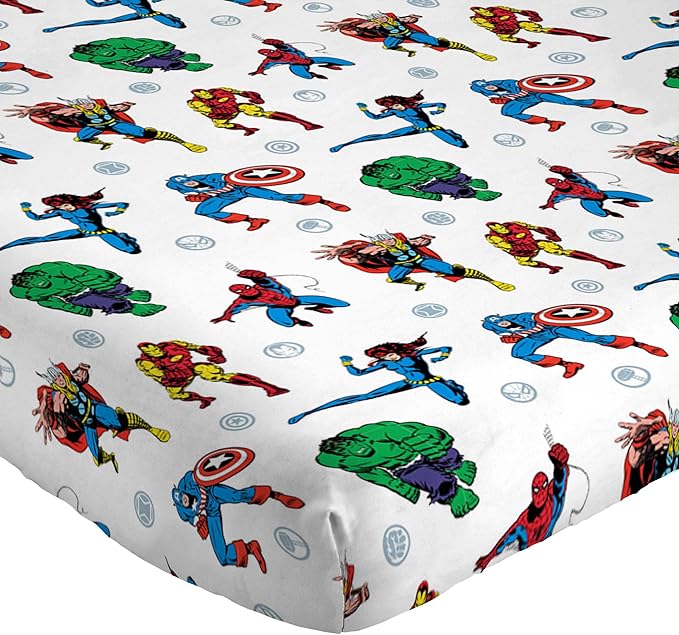 Jay Franco Kids Sheet Set with Fitted, Flat Sheets & Pillow Cover - Ultra-Soft Bedding with Pillowcase for Room Decor, White - Avengers, 4 Piece Full