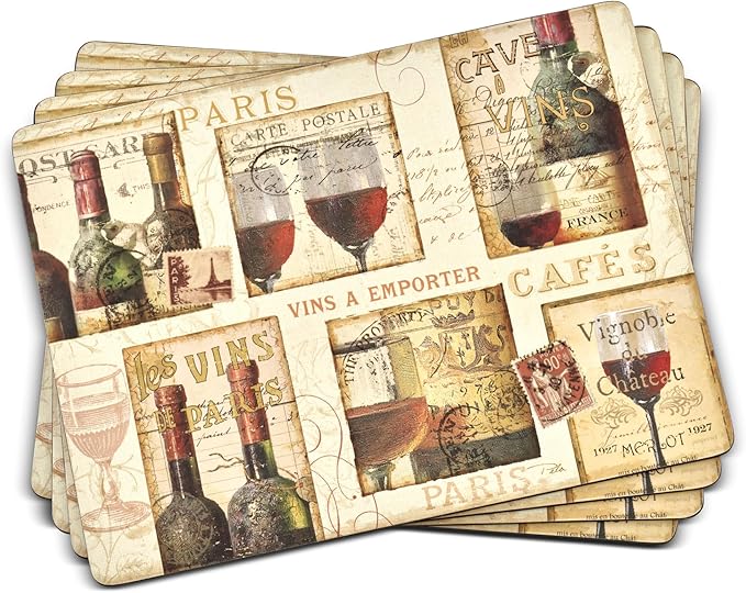 Pimpernel French Cellar Collection Placemats | Set of 4 | Heat Resistant Mats | Cork-Backed Board | Hard Placemat Set for Dining Table | Measures 15.7” x 11.7” Ivory