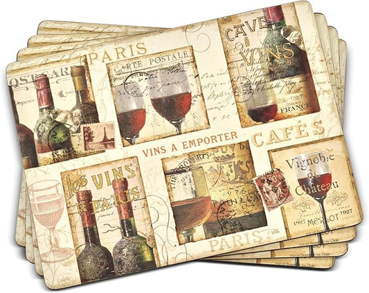 Pimpernel French Cellar Collection Placemats | Set of 4 | Heat Resistant Mats | Cork-Backed Board | Hard Placemat Set for Dining Table | Measures 15.7” x 11.7” Ivory