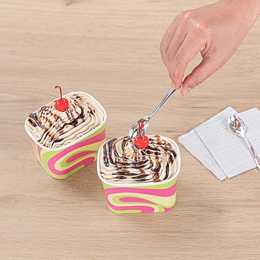 Coppetta 12 Ounce Dessert Cups, 50 Greaseproof Ice Cream Cups - Lids Sold Separately, For Hot And Cold Foods, Pastel Groove Paper Yogurt Bowls, Disposable, Sturdy - Restaurantware