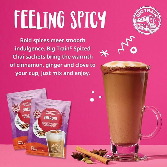 Big Train Spiced Chai Tea Latte Beverage Mix, 2.9 oz Packets (Pack of 12)