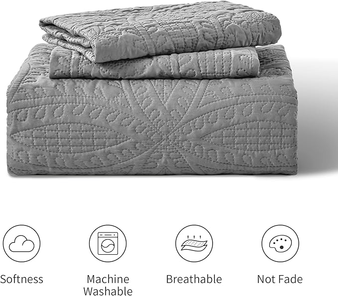 Love's cabin Quilts for Full Bed Grey Bedspreads Bedding Set - Summer Lightweight Bedspread Comforter - Coin Pattern Bedding Coverlet for All Season - 3 Pieces (1 Quilt, 2 Pillow Shams)