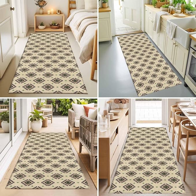 Runner Rug for Bedroom Hallway, Boho Tribal Diamond Pattern Kitchen Runner Rugs Area Rug 2x6ft, Ethnic Style Art Washable Soft Floor Carpet for Entryway Stair