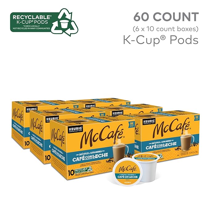McCafe Cafe Styles of Latin America Cafe con Leche, Keurig Single Serve K-Cup Coffee Pods, 60 Count (6 Packs of 10)