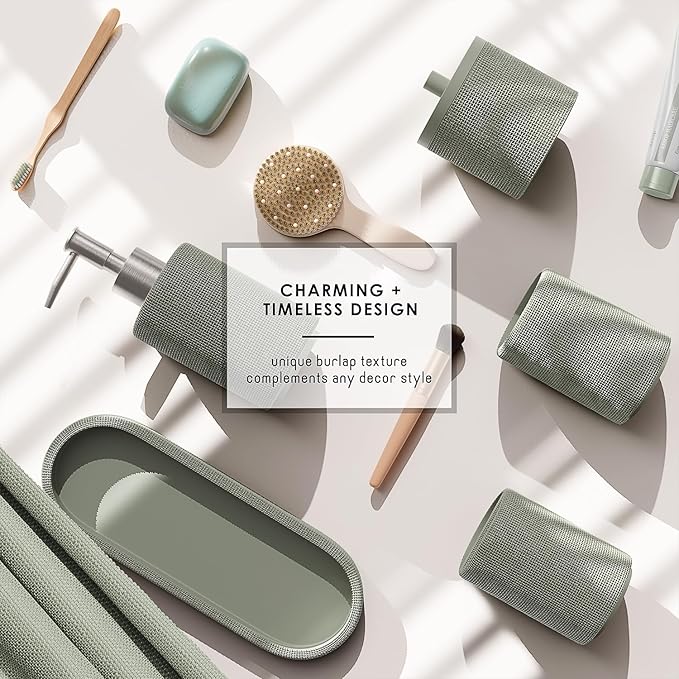 Clara Clark Sage Green Bathroom Set - Bathroom Sets with Shower Curtain and Rugs, 21PC Bathroom Accessory Set, Shower Curtain Set with Soap Dispenser & Toothbrush Holder