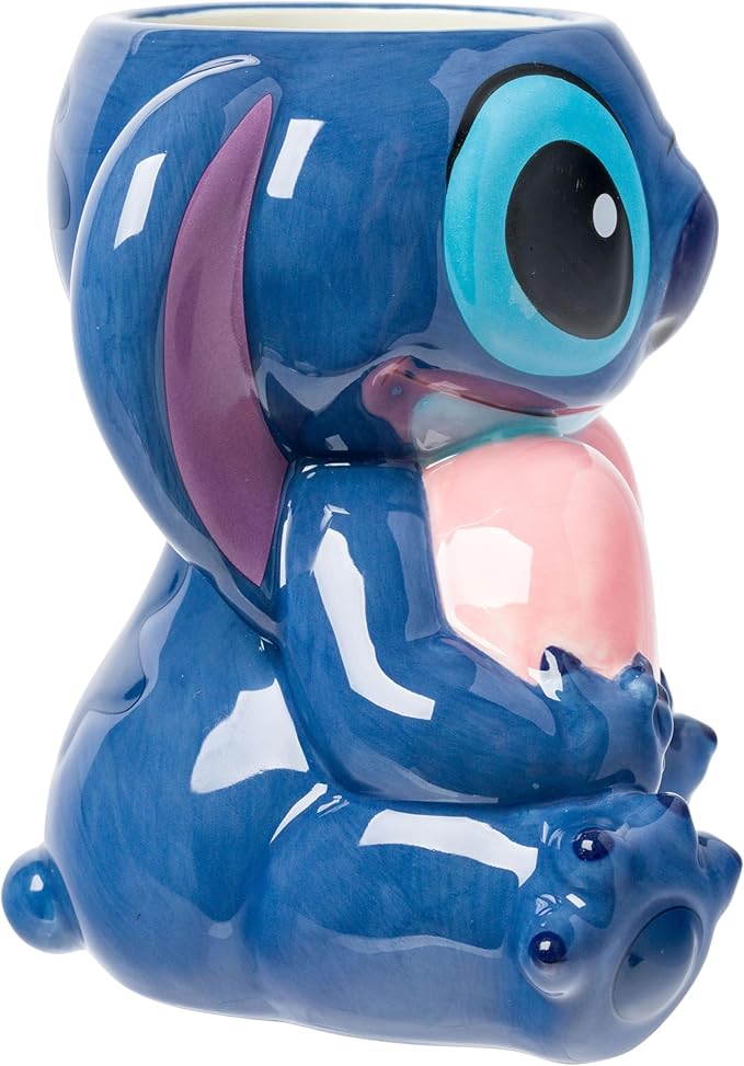 Silver Buffalo Lilo and Stitch Ohana Full Body Ceramic 3D Sculpted Mug Featuring Stitch, 20 Ounces