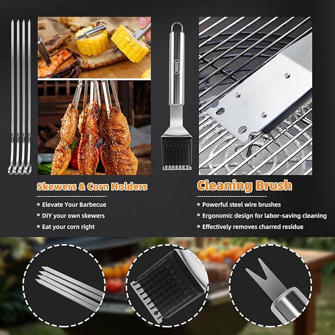 15PCS Stainless Steel BBQ Grill Accessories Set, Dad Gifts for Fathers Day Grilling Gifts, Portable Practical Grill Tool Utensils Kit with Storage Bag for Outdoor Grill Camping Backyard Cooking