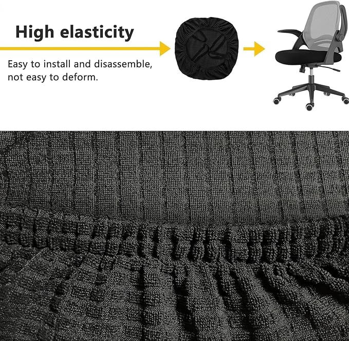 Newfashion Waterproof Dining Chair Seat Covers Set of 4, Stretch Dining Room Cushion Slipcovers Non-Slip Elastic Seat Cover for Kitchen Chairs Washable Parson Chair Protectors(Black-4PCS)