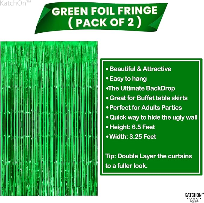 KatchOn, Green Streamers - Pack of 2 | Golf Party Decorations Fringe Backdrop Curtain for Graduation Decorations 2026 | Mexican Fiesta Jungle Party Dinosaur Birthday Safari Party Decorations, Football