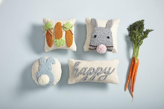 Mud Pie Easter Mini Hook Pillow, Bunny Tail, 8" x 8"