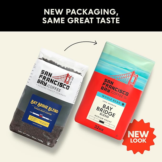 San Francisco Bay Whole Bean Coffee, Bay Bridge Blend (32 oz Bag), Medium Roast Coffee Beans