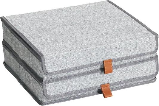 Photo Storage Boxes with Lids, Memory Box for Keepsakes, Picture Organizer Versatile Linen Containers Basket Collapsible Bin for Organizing Home Office, 2 Pack, 14x10.8x2.5 Inch, Gray