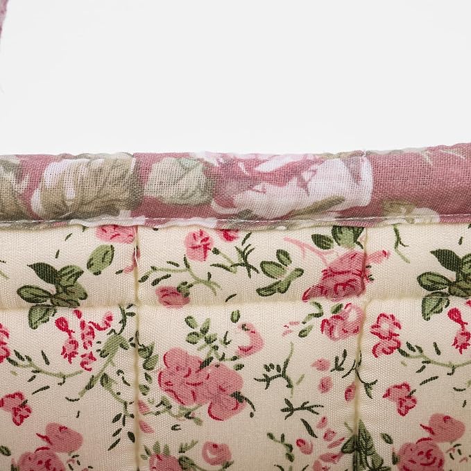 Quilted Fabric Storage Basket Floral Baby Diaper Caddy Quilted Basket for Nursery Bedroom Car Storage