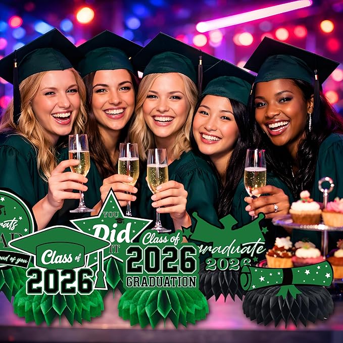 Graduation Decorations 2026 - Green Graduation Honeycomb for Table Centerpiece | Graduation Party Decorations Class of 2026,Table Toppers for Graduation Party Favors Supplies Indoor Outdoor