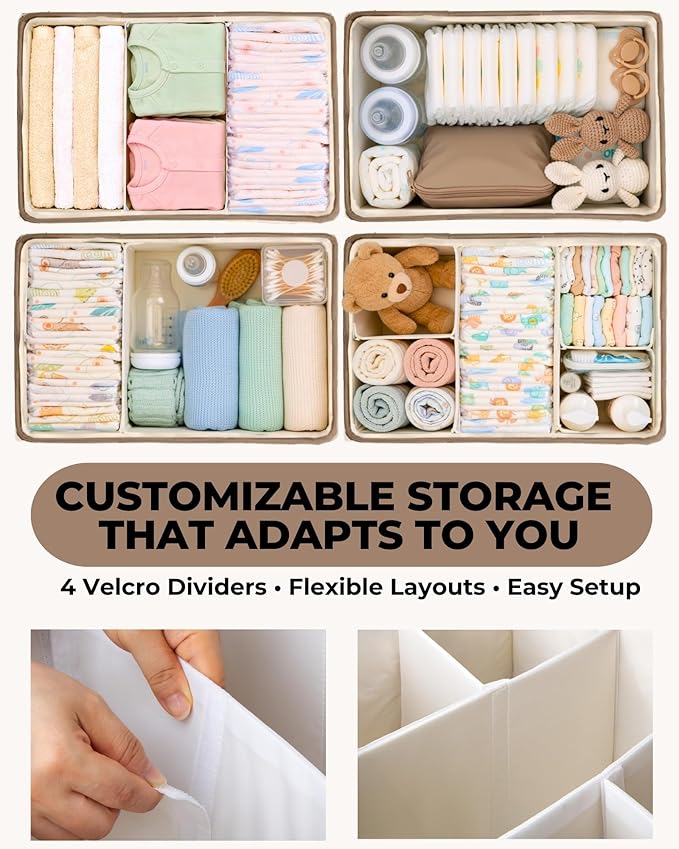 Baby Diaper Caddy Organizer with Portable Changing Mat - Teddy Fleece Diaper Organizer for Changing Table - Basket for Changing Essentials - Baby Essentials Organizer with Removable Dividers