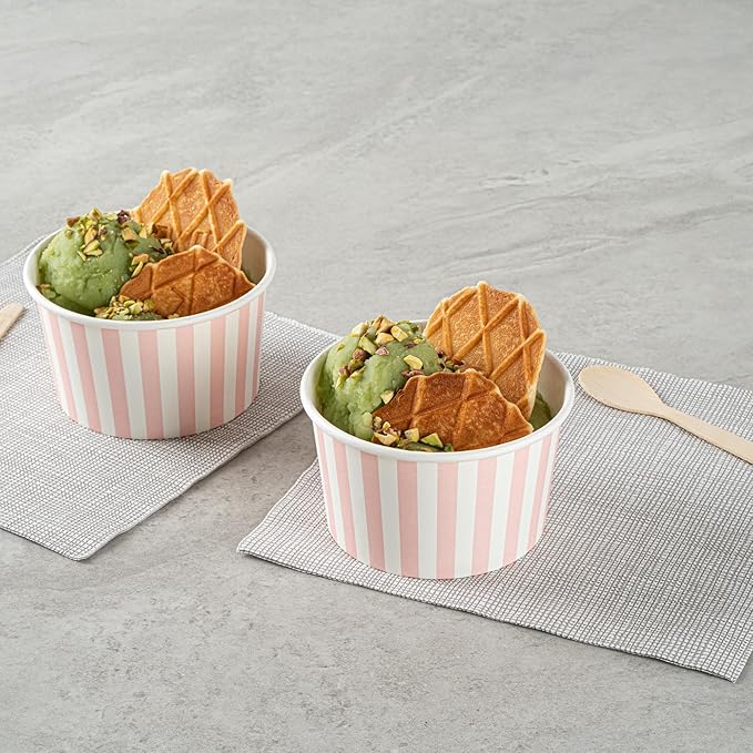 Restaurantware-Coppetta 12-Ounce Dessert Cups, 50 Disposable Ice Cream Cups - Lids Sold Separately, Sturdy, Pink And White Paper FroYo Bowls, For Hot And Cold Foods, Perfect For Gelato Or Mousse