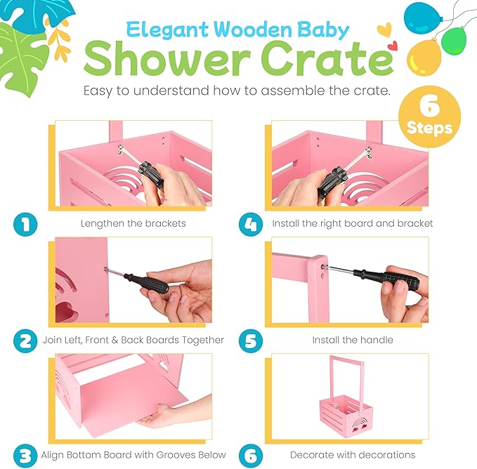 Wooden Baby Shower Crate Closet – with Handle, Smooth Surface & Round Edges – Textured Natural Wood - New Born Welcome Gift Hamper for Boys & Girls - Pregnancy Gifts for New Parents (Baby Pink)