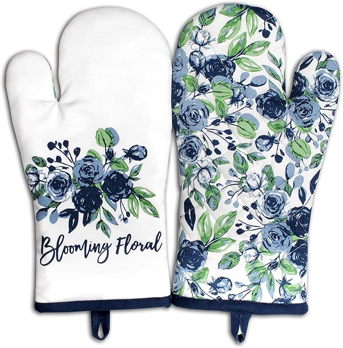 AMOUR INFINI Oven Mitts Set of 1 Quilted Liner with Hanging Loop Non Slip, Heat Resistant, Washable Reusable Oven Mitt (Blooming Floral 7x13 Inches)