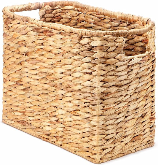 Tatuo Seagrass Magazine Baskets Magazine Holder Tall Narrow Woven Storage Wicker Basket Floor Bathroom Home Office Handwoven Holder for Books, Newspaper, File and Mail(Light Brown)