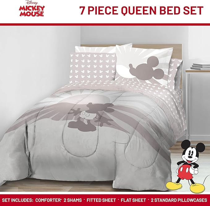 Jay Franco Disney Mickey Mouse Queen Size Comforter Set - 7 Piece Bedding Includes Sheet Set & Pillow Covers - Super Soft Cozy Bedding