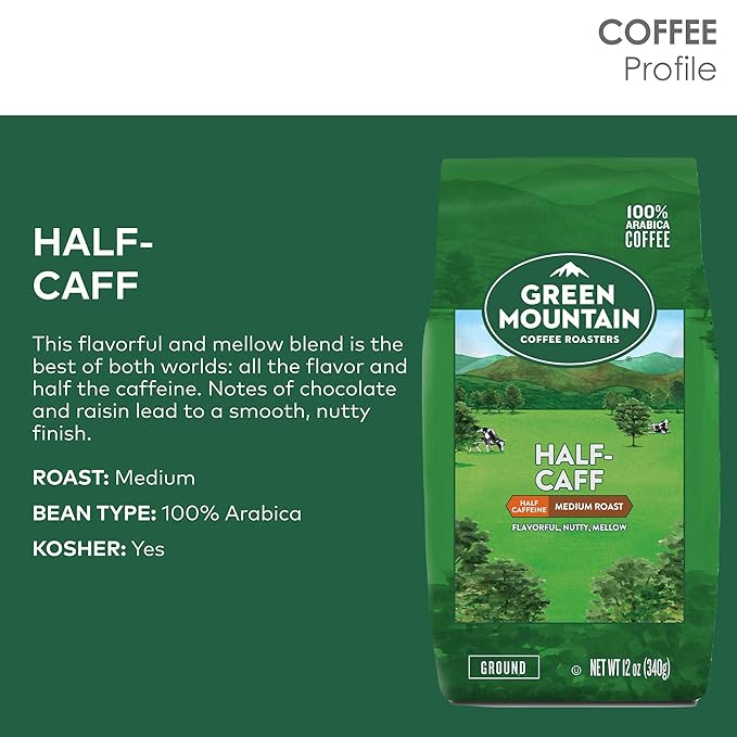Green Mountain Coffee Roasters Half-Caff, 12 oz. Ground (Pack of 2)