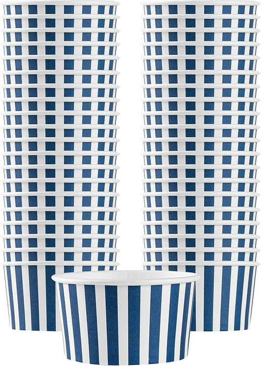 Restaurantware Coppetta 8 Ounce Dessert Cups, 50 Disposable Ice Cream Cups - Lids Sold Separately, Sturdy, Blue And White Paper FroYo Bowls, Striped, For Hot And Cold Foods, Perfect For Gelato