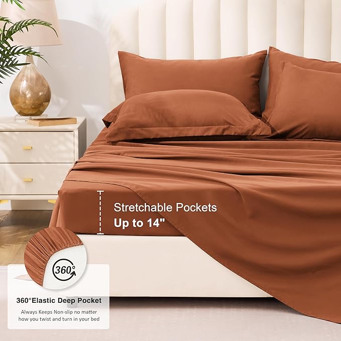 Love's cabin Full Comforter Set Burnt Orange, 7 Pieces Full Bed in a Bag, All Season Bedding Sets with 1 Comforter, 1 Flat Sheet, 1 Fitted Sheet, 2 Pillowcase and 2 Pillow Sham | Soft, Breathable, Lightweight, Comfortable