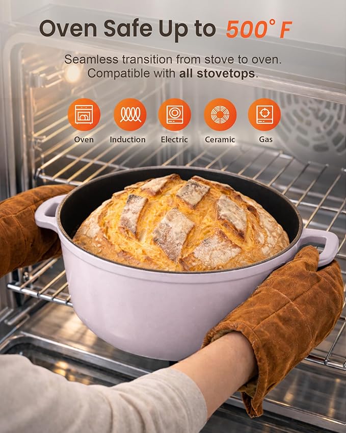 Nuwave 6QT Healthy Enameled Cast Iron Dutch Oven Pot with Lid, Heavy Duty 7-Layer Enamel, Enhanced Rust Protection, Dual Handles, Oven Safe to 500°F for Sourdough Bread Baking, Braise, Stew, Roast