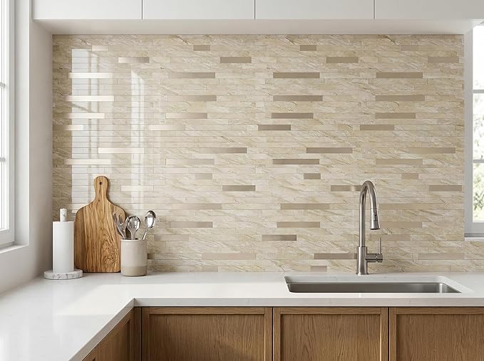 Yipscazo 2026 New Upgrade Peel and Stick Backsplash, Stick on Backsplash Tiles for Kitchen, Bathroom, Fireplace (20 Sheets, Polished Beige Yellow)