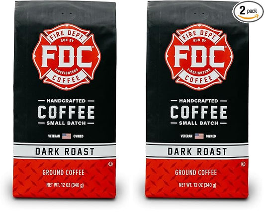 Fire Department Coffee - Gives Back to Firefighters - Bold & Smooth Dark Roast Ground Coffee - Roasted in the USA - Veteran Owned - 12 oz (Pack of 2)