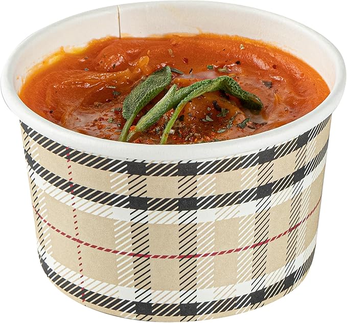 Coppetta 3-Ounce Dessert Cups, 200 Disposable Ice Cream Cups - Lids Sold Separately, Sturdy, Plaid Paper FroYo Bowls, For Hot And Cold Foods, Perfect For Gelato Or Mousse - Restaurantware