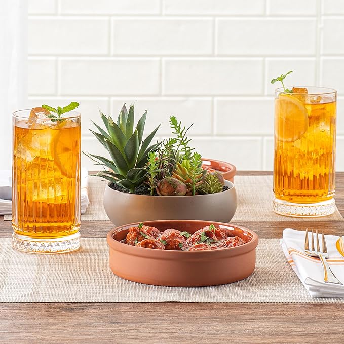 Restaurantware-Terra Tek 15.2 Ounce Terracotta Cazuelas, 2 Brown Glazed Clay Pots For Cooking - Oven-Ready, Microwavable, Terracotta Serving Pots, Dishwashable, For Cooking And Serving