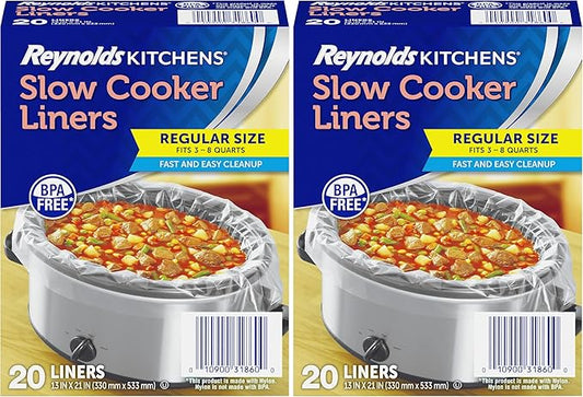Reynolds Kitchens Slow Cooker Liners, Regular (Fits 3-8 Quarts), 20 Count (Pack of 2)