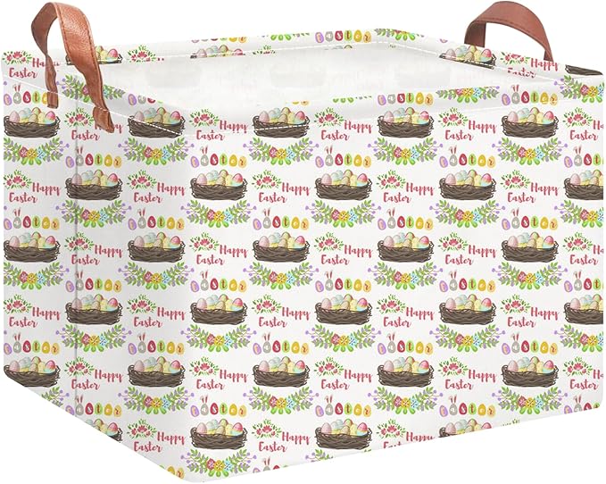 NTAOHAMPER Rectangular Easter Eggs Basket Empty,Toys Storage Bin with Handles,Room Decor,Gift Basket(Garland Easter Egg)
