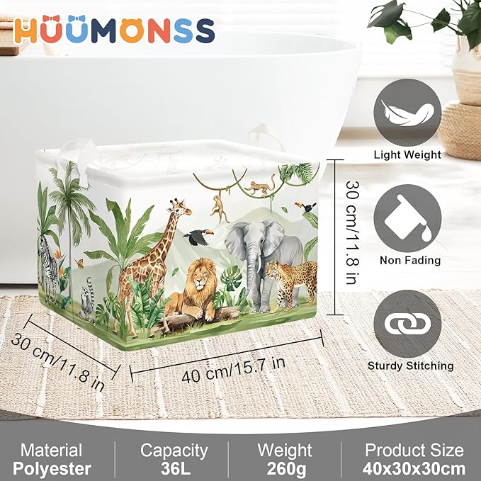 Safari Animals Baby Laundry Hamper Collapsible Clothes Kids Storage Basket Giraffe Lion Large Boys Girls Gift Toy Box Bin for Nursery, Monkey, 36L