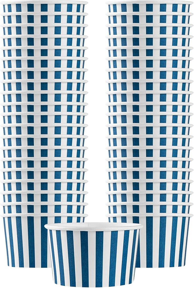 Coppetta 12 Ounce Dessert Cups, 200 Disposable Ice Cream Cups - Lids Sold Separately, Sturdy, Blue And White Paper FroYo Bowls, Striped, For Hot And Cold Foods, Perfect For Gelato - Restaurantware