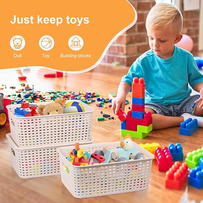 Misty Stream 6pcs Rattan Organiser Box with Lid & Handles Bathroom Kitchen Storage Boxes Plastic Storage Basket for Cupboards Shelves Bathrooms